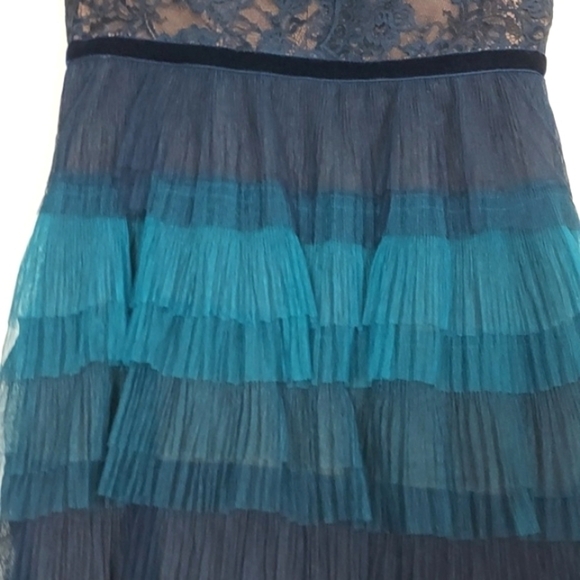 NEW Marchesa Notte Lace Ruffle Dress Teal Aqua Size 6 - Picture 4 of 16
